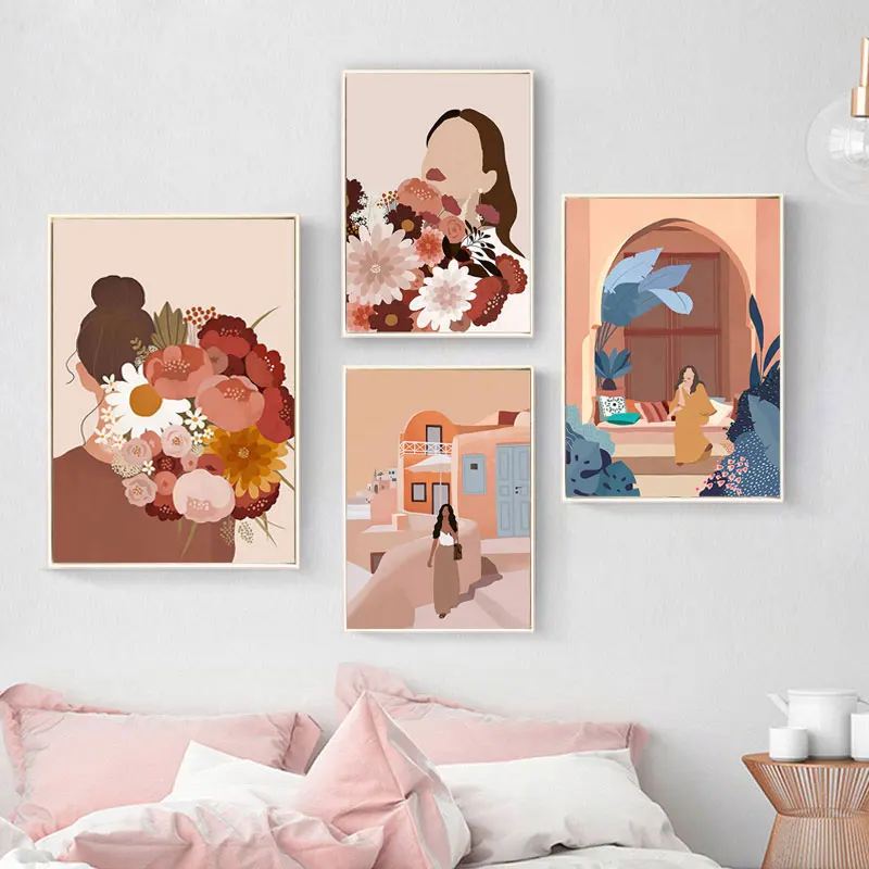 Модная винтажная девушка абстрактная фигурка настенная Картина на холсте