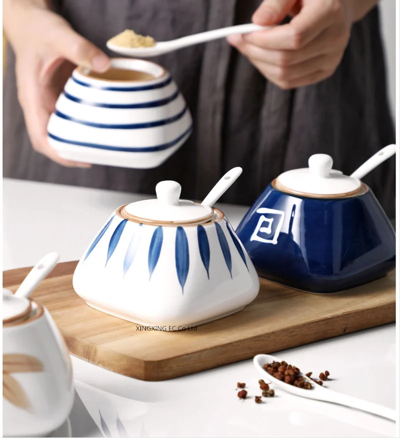 Японский Стиль полосатый сахарница Керамика набор горшочков бытовой солонка