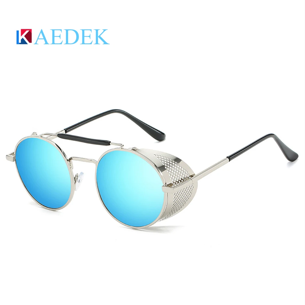 

KAEDEK Genuine Retro Round Steampunk Sunglasses Men Retro Women Sun Glasses Shades Vintage Travel Eyewear Gafas De Sol