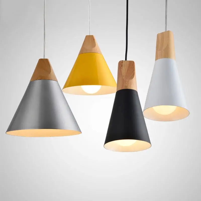 Подвесной светильник Макрон алюминиевый деревянный минималистичный