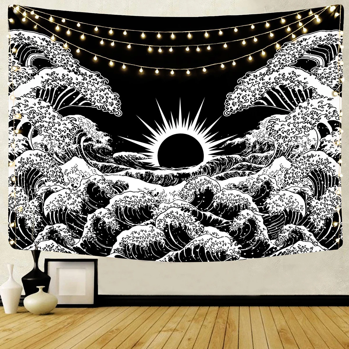 

Black White Sunset Wall Hangings Tapestry Mandala Boho Hippie Wall Art Poster Room Decoration Aesthetic Living Room Decorations