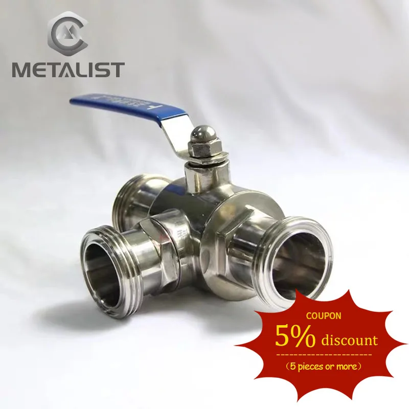 METALIST Pipe OD 51MM-89MM SS304 Or SS316L Stainless Steel Sanitary 3 Way Ball Valve T Port Ferrule Type Fit 2&quot 64mm Tri Clamp |
