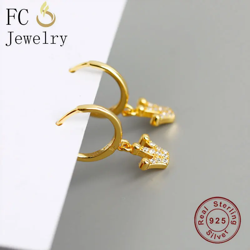 Серьги-кольца женские круглые с короной и цирконием серебро 925 пробы - купить по