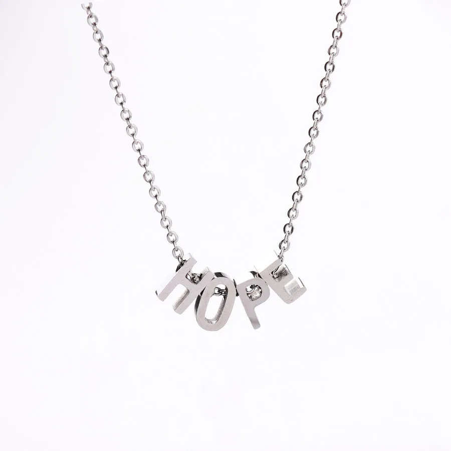 

10pcs 45cm Mirror Polished Stainless Steel Beaded English Letter \"hope\" Pendant Clavicle Necklace Women Trendy jewelry