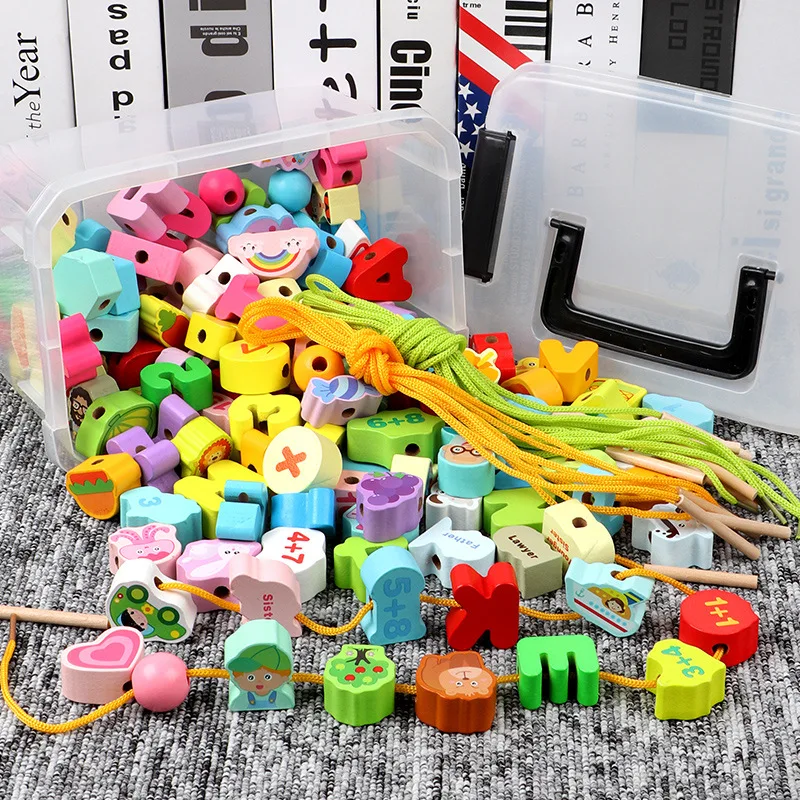 

Wooden Letter Digital Alphabet Cognition Block Toys Stringing Beaded Play Game For Preschool Children Learning Education 3D Toys