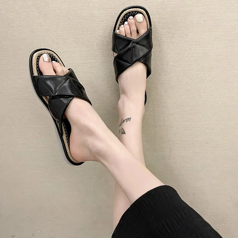 

Rubber Slippers Women Luxury Shoes Butterfly-Knot Slides Low Designer Soft Flat Concise Casual PU Butterfly-knot Basic Fashion