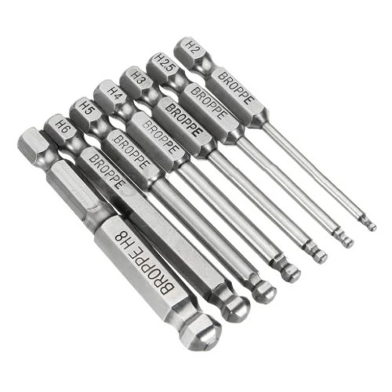 

7 pcs Screwdriver Bit BROPPE-mirror Ball Head Hexagon Socket Bit 65mm Ball Head S2 Steel With Magnetic Hexagon Socket Bit