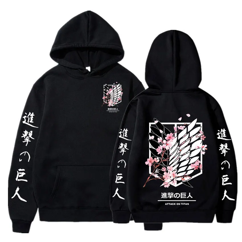 

Anime Attack on Titan Cherry Blossom Hoodies Ackerman Mikasa Eren Jaeger Sweatshirts Cozy Tops Pullovers Graphics Logo Tracksuit