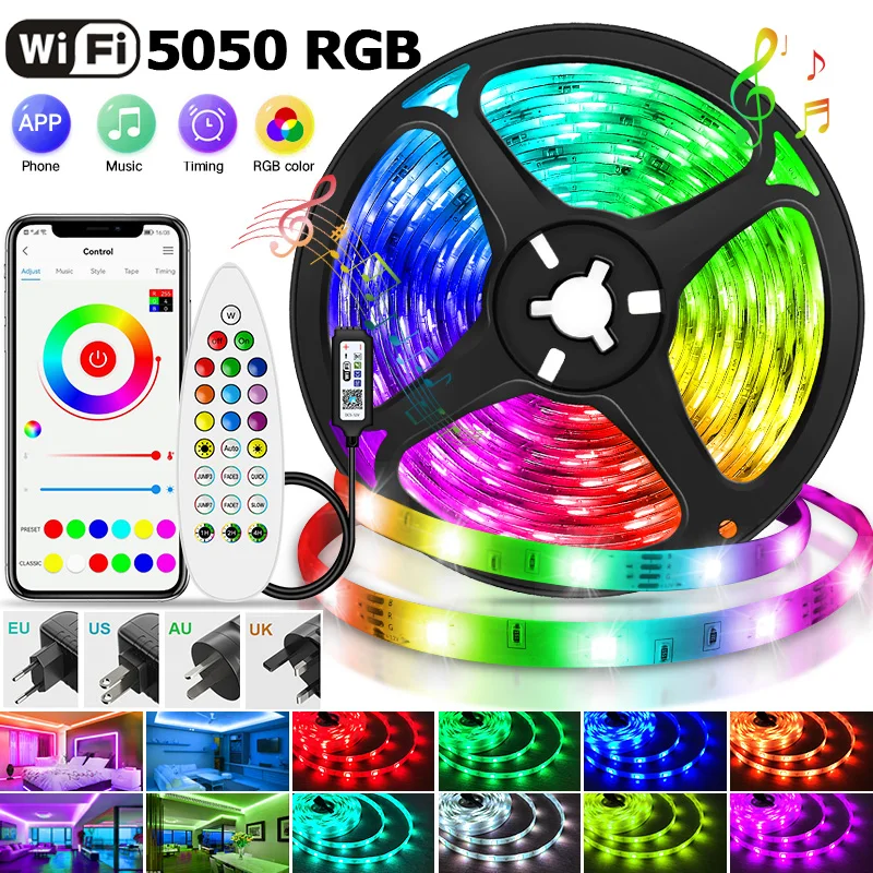 

30 светодиодный s светодиодный светильник 5050 WIFI RGB luces светодиодный неводонепроницаемый Диодная лента светодиодный ленточный светодиодный с...