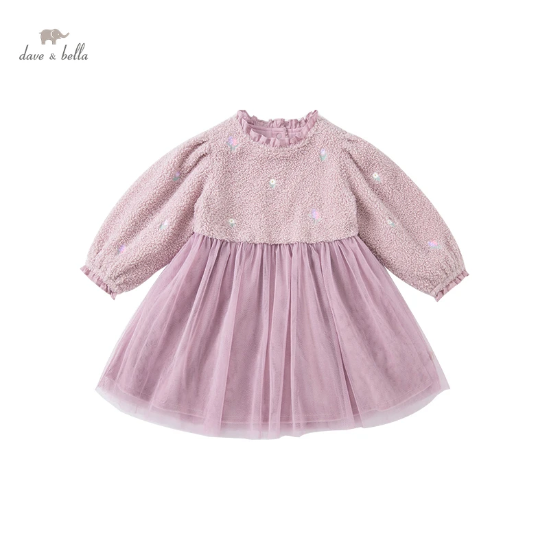 

DBJ19260 dave bella winter baby girl's cute floral mesh dress children fashion party dress kids infant lolita clothes