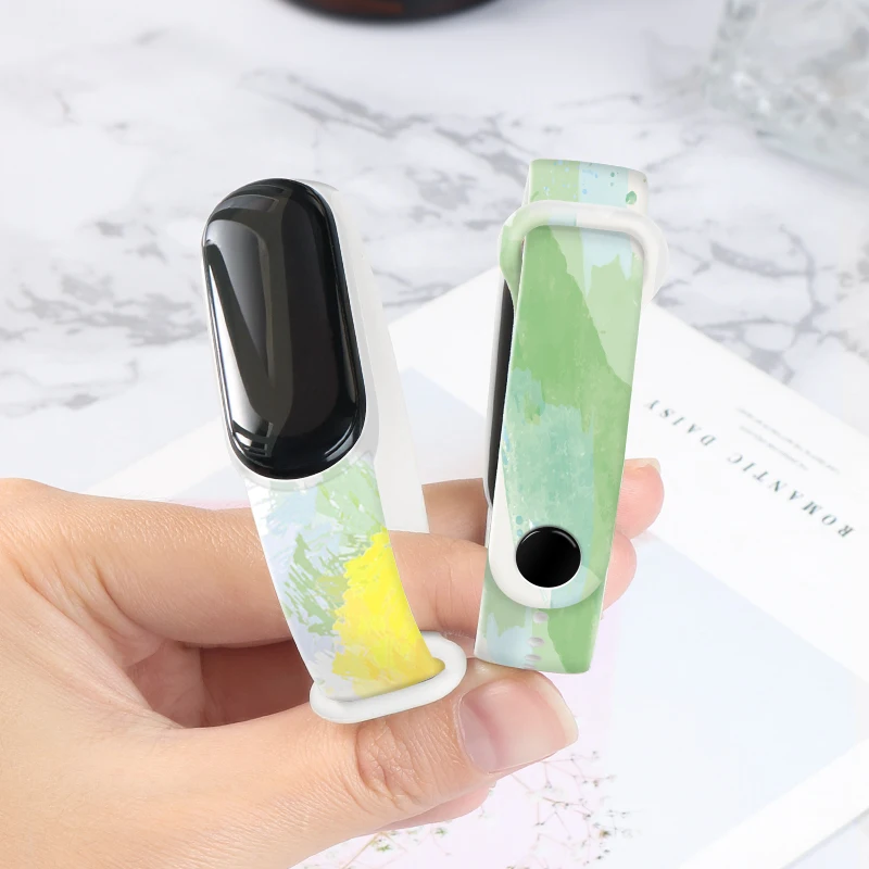 For Mi Band 6 5 4 3 Strap Band Silicone Watercolor Printing Pattern Blet Xiao MIband 5 6 4 3 Watch Band Bracelet Sports Wrist