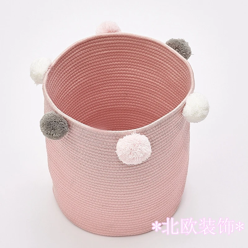 

Nordic Cotton Rope Woven Storage Baskets With Pompom Large Dirty Clothes Laundry Basket Kids Toy Storage Bin Sundries Organizer