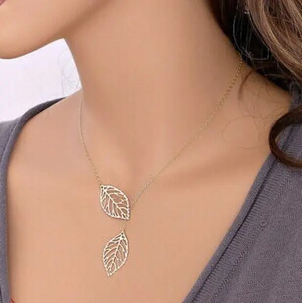 Ажурное Золотое потрясающее ожерелье знаменитости с вертикальными листьями