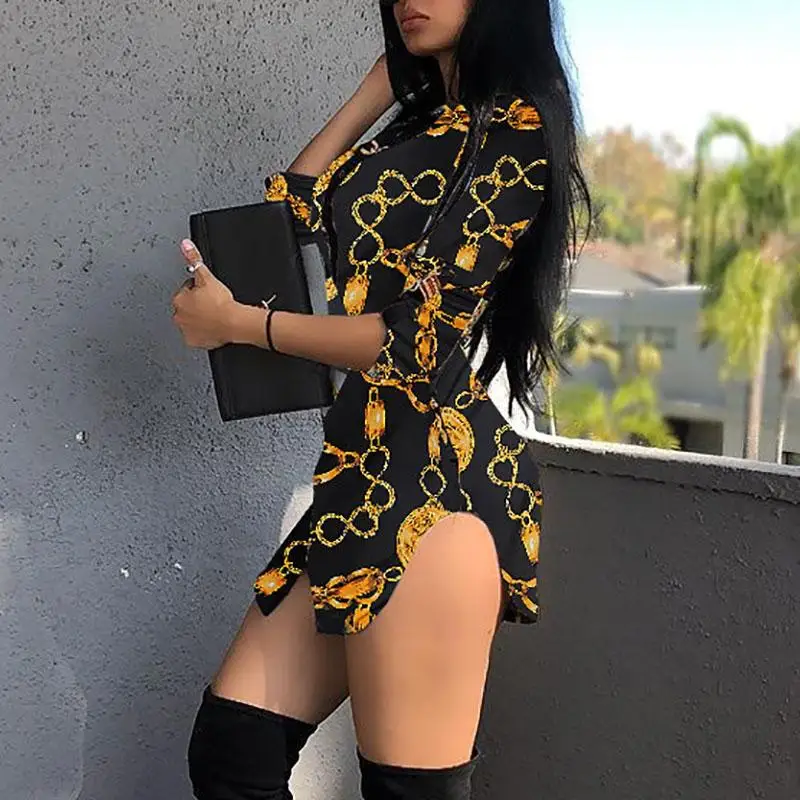 Весна 2020 модное женское асимметричное платье на пуговицах с изогнутым разрезом и