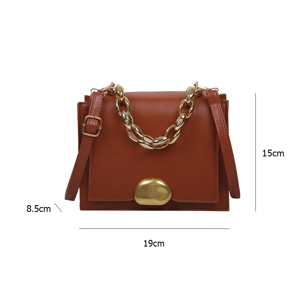 

Fashion Solid Color Thick Chain Messenger Handbag Casual Women PU Leather Flap Crossbody Bags Portable Street Travel Purse