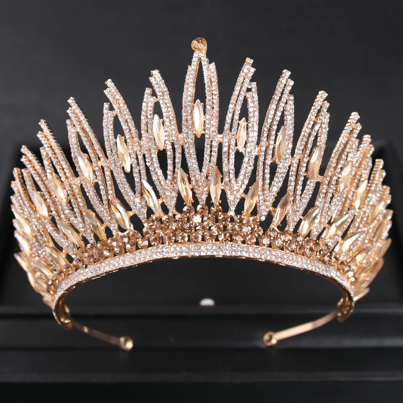 Женская Тиара с кристаллами большая корона золотого цвета тиара для свадьбы