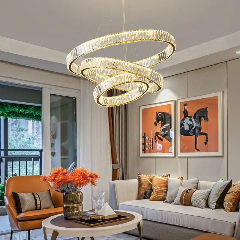 Современное роскошное кольцо с кристаллами круглый подвесной светильник для