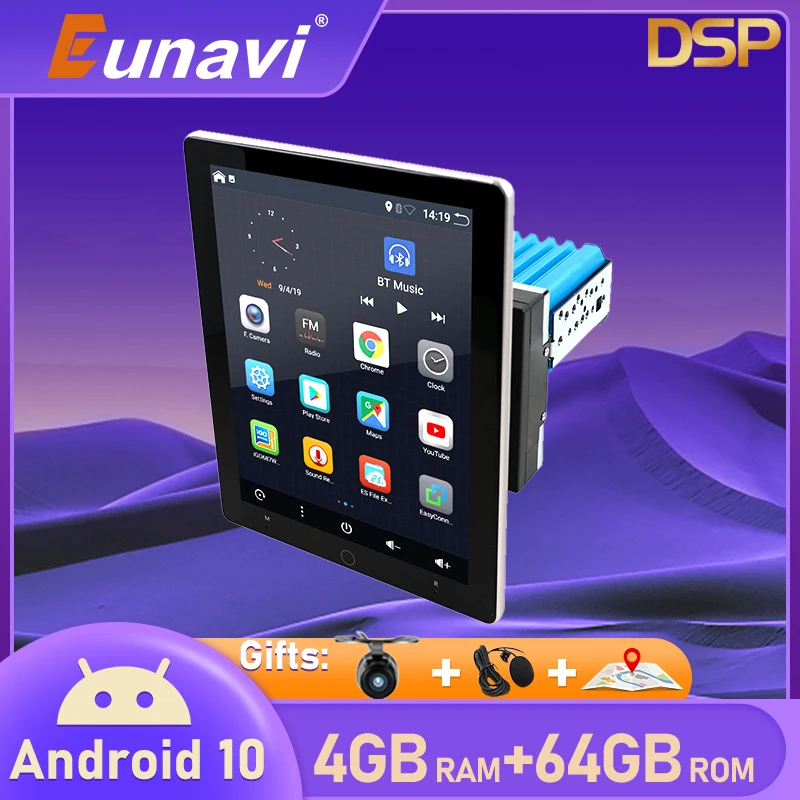 

Eunavi 4 ГБ, 64 ГБ, Android автомобильный радио мультимедиа плеер Универсальный 10,1 inch Электрический вращения Экран стерео аудио 2 Din GPS навигации