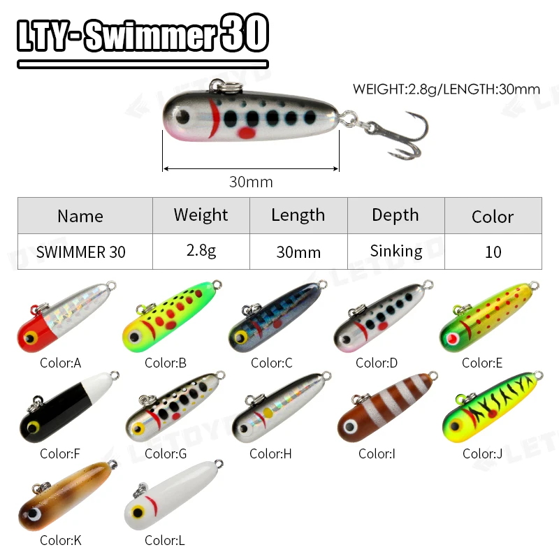 LETOYO 2.3g/2.8g 30mm Mini Sinking Pencil Lure With Tungsten Beads Micro Fishing Bait For Trout Salmon Freshwater Stream Wobbler