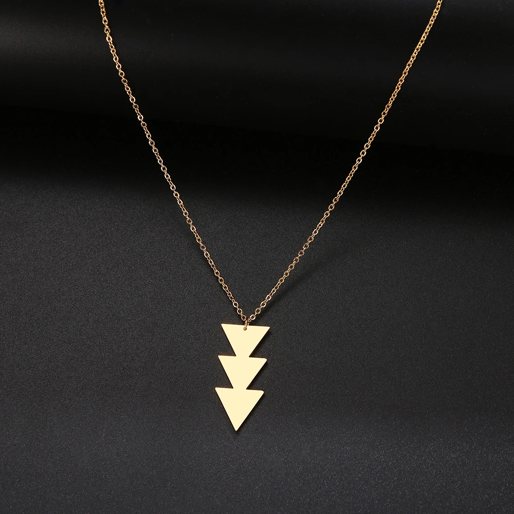 

2021 Stainless Steel Geometric Triangle Pendant Necklace Chain Women Sequins Necklace Chocker Collana Bijoux Femme Jewelry