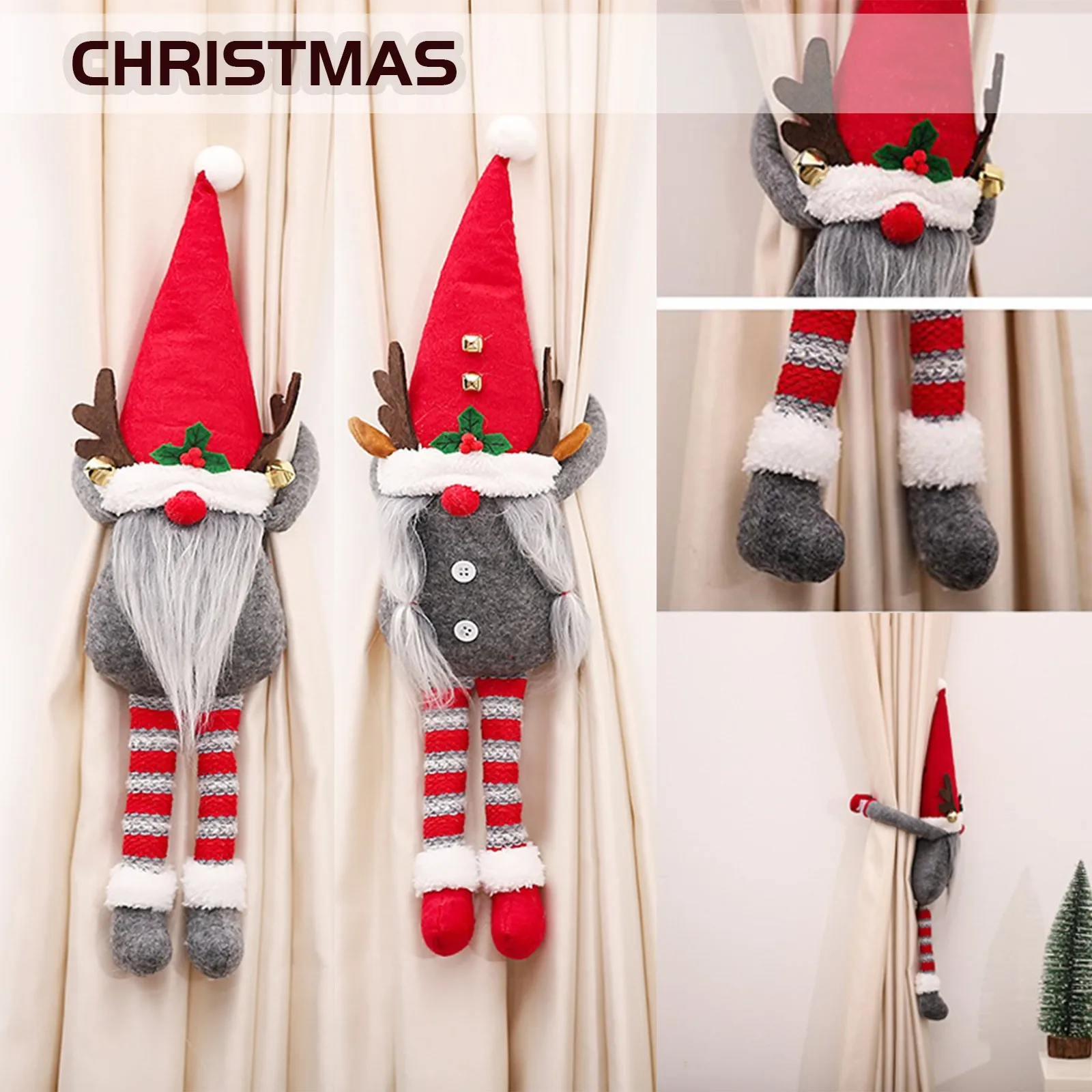 

Rudolph Antlers Ears Dwarf Curtain Faceless Doll Decorative Curtain Buckle