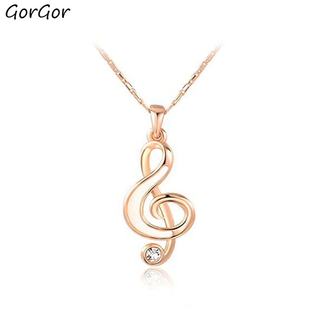 

GorGor ожерелье для женщин сплав Материал узор Примечание кулон с покрытием из розового золота и кубическим кристаллом, творческий свадебные ...