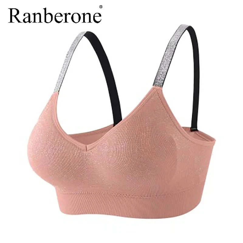 Ranberone Sports Bra Women Fitness Tops Seamless Yoga Bra Women Solid Quick Dry Padded Seamless Gym Top Push Up Sport Bra Tops
