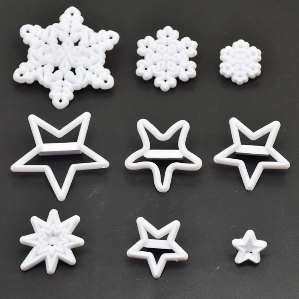 

9Pcs Different Size Snowflake Pentagram Printing Mold DIY Baking Tool Biscuit Fondant Chocolate Cake Decoration Stamp Mold