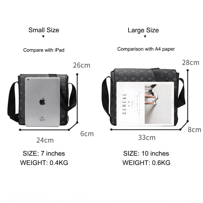 GLMAHUA Black Man Messenger Bags Classic Leather Shoulder Crossbody For Men Business Briefcase Sling Printed Male Bag |