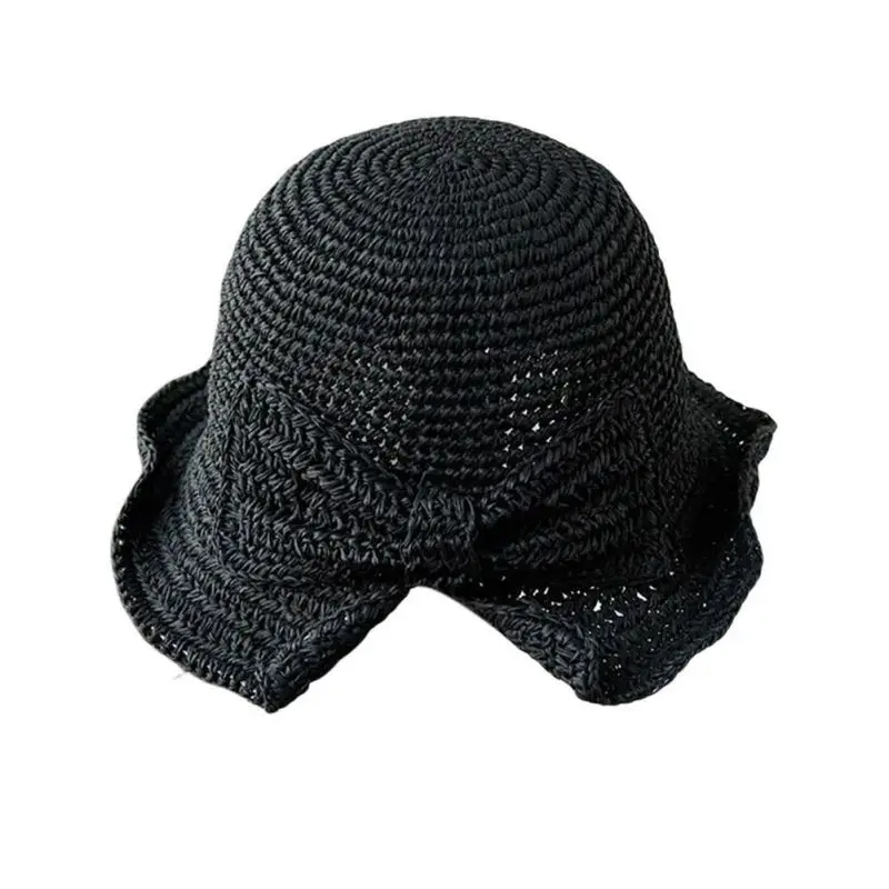 

Hand-woven Straw Hat Foldable Bowknot Hollow Sun Hat Literary Holiday Beach Summer Hat