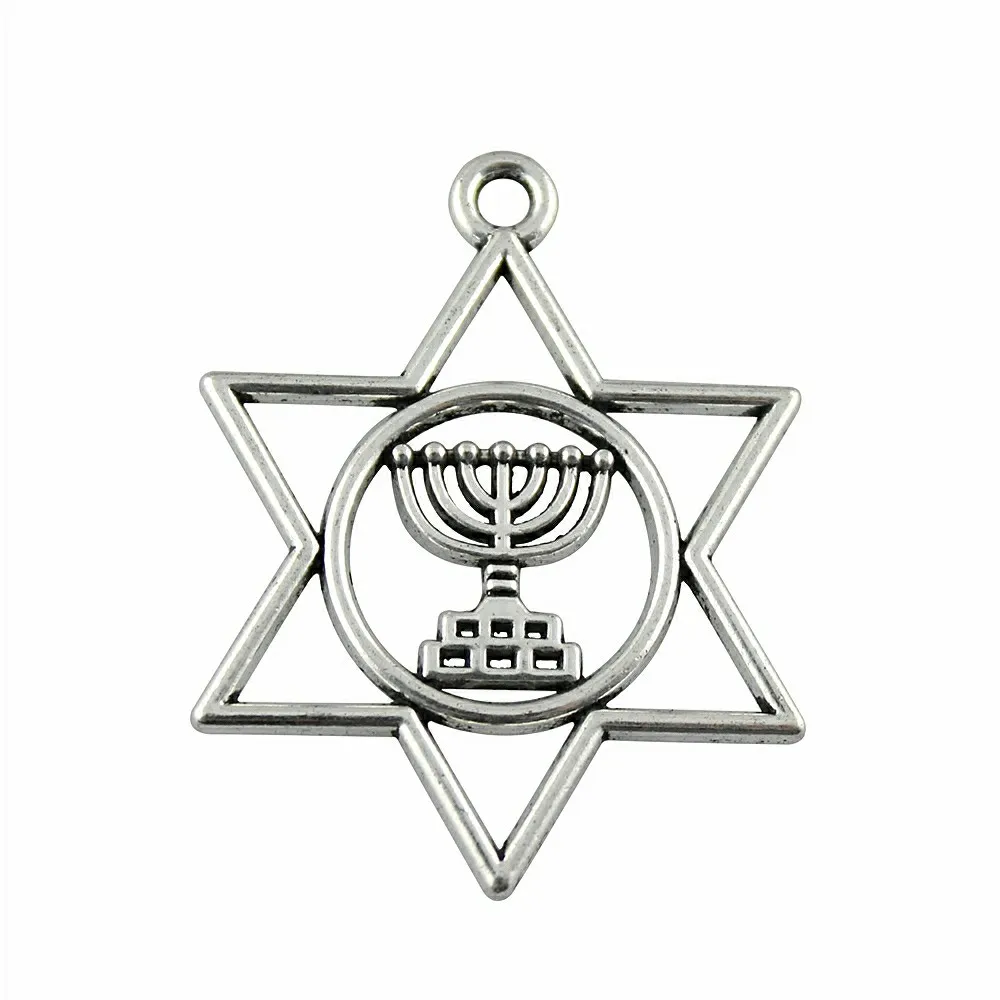 

3pcs 39x32mm Antique Silver Color Star Of David Charm Judaism Menorah Pendant Judaism Menorah Star Of David Pendant