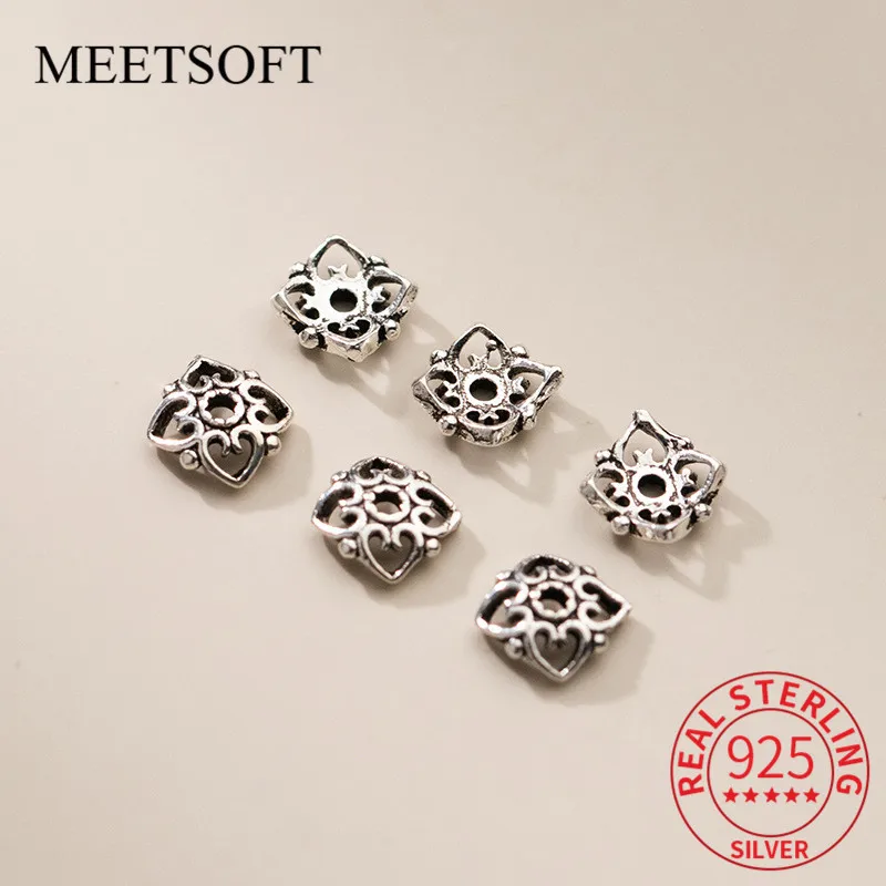 

MEETSOFT S925 Sterling Silver 5pcs/lot Flower hollow bead caps Charms of DIY Handmade Jewelry drop shipping wholesale Accessory