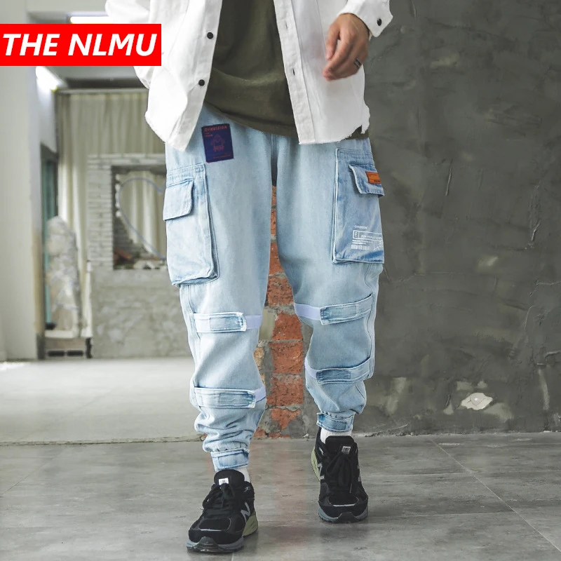 Мужские джинсовые брюки в стиле Харадзюку карго хип хоп с множеством карманов