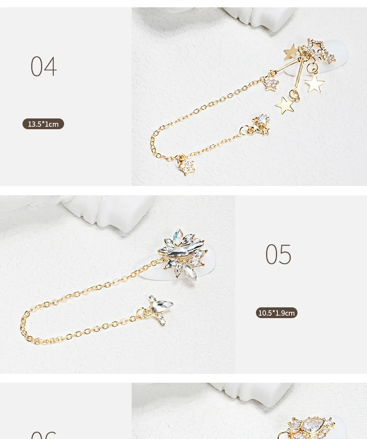 1 Pc Nail Charms Alloy Drill Chains Mixed Shape Ornament Bling Rhinestones Studs Charms 3D Nail Art Decoration Accessories