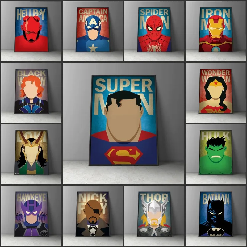Винтажный постер супергероев Марвел Капитан Америка Железный человек Тор Халк