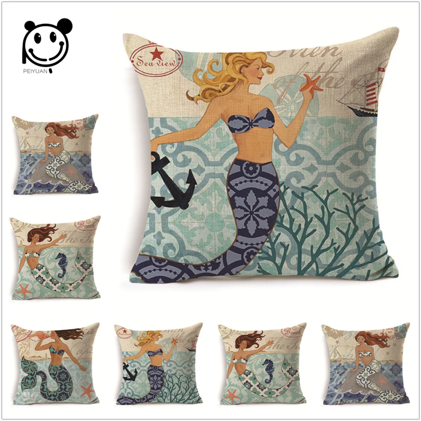 Наволочка с рисунком русалки 45x45 см декоративные подушки для дома стула спальни |