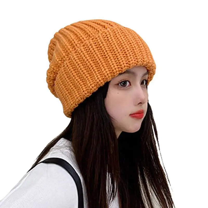 

Women Solid Color Cable Knit Beanie Winter Stretchy Beanie Cap Elastic Warm Cozy Fold-up Cuff Ski Hat