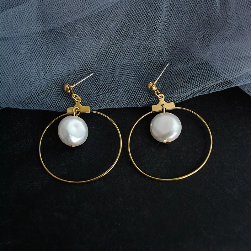 

Source factory jewelry Europe and the United States minimalist Japan and South Korea Earrings geometric circle Pearl Pendant Ear