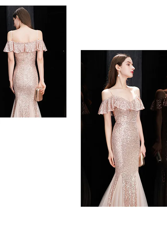 Evening Dress Abendkleider 2020 Formal Sweetheart Rose Gold Sequined Mermaid Dresses Long Robe De Soiree | Свадьбы и торжества