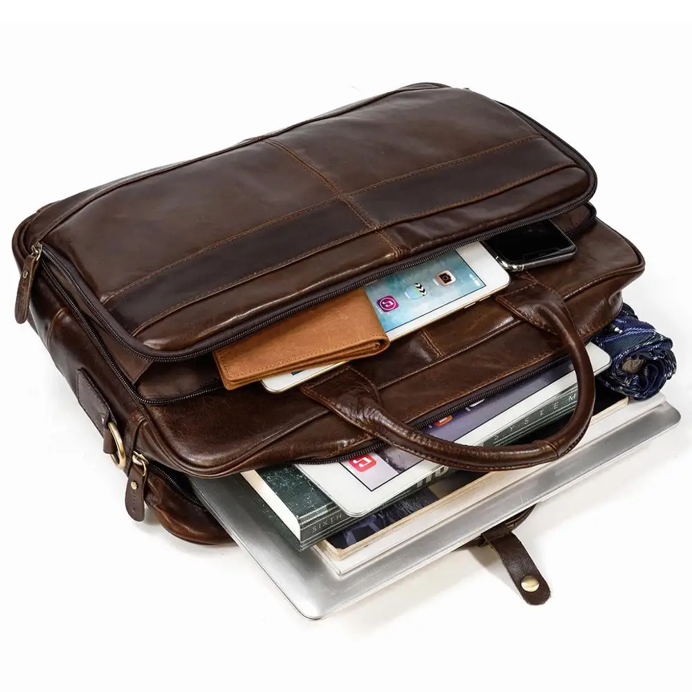 

- men's soft leather briefcase, business laptop case, 14, 15.6 inches