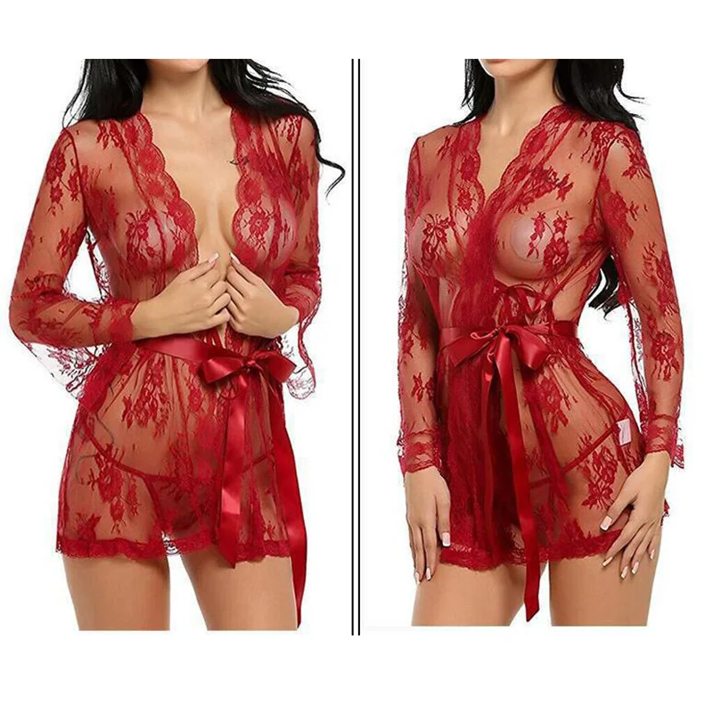 Сексуальное белье для банных халатов кружевная ночная рубашка с сеткой ресниц