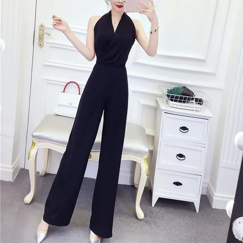 RealShe женский элегантный комбинезон с лямкой на шее без рукавов одноцветные штаны