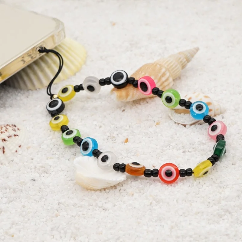 Acrylic Colorful Eyes Beads Phone Chain Strap Handmade Bracelet Telephone Portable Lanyard for Keys Lady Gift Bohemian Jewelry