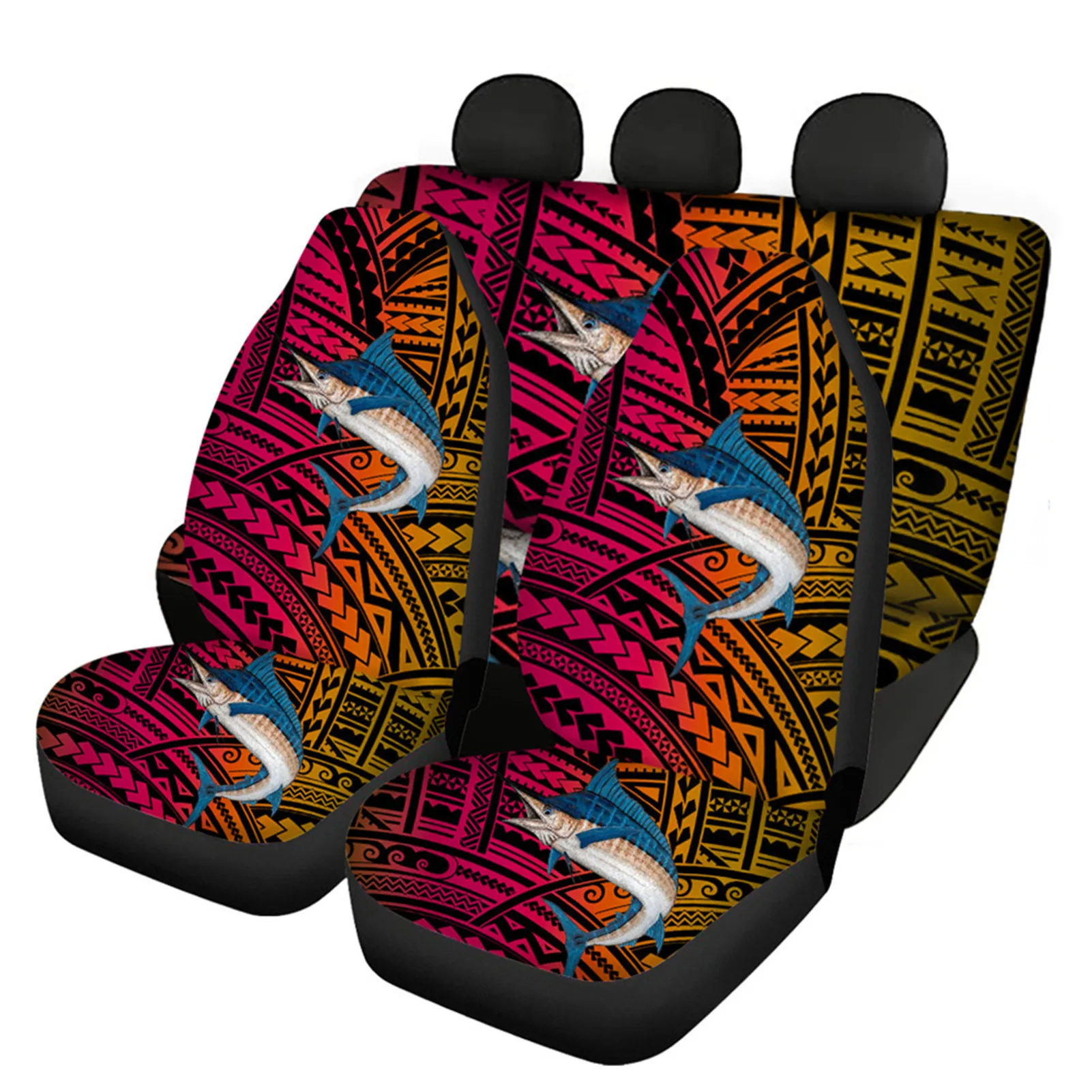 

Полный комплект чехлов HUGSIDEA в полинезийском стиле для переднего и заднего сиденья, гибкие эластичные Чехлы для автомобиля, внедорожника, фу...