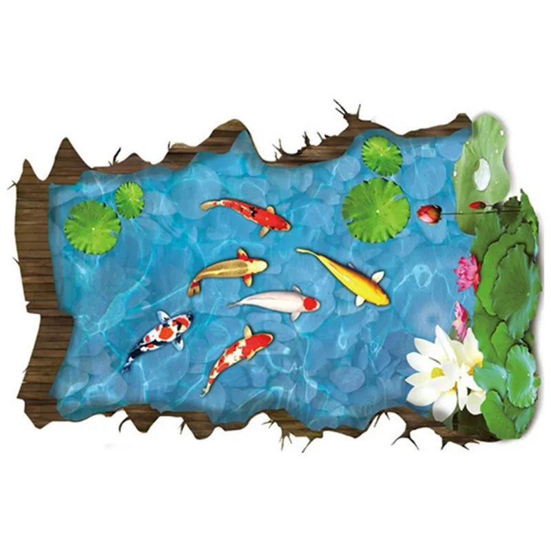 Домашний декор напольные наклейки золотая рыбка прозрачная вода лотос пруд 3d