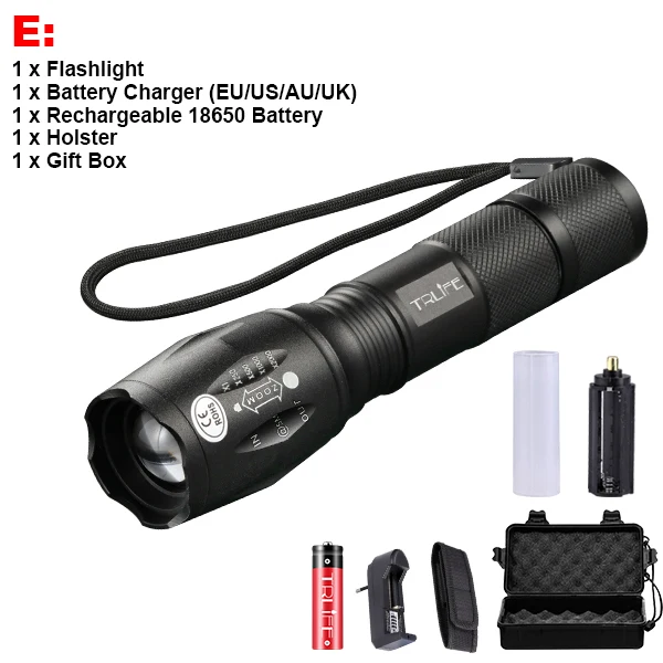 Package E Светодиодный фонарь V6 T6 L2, тактический фонарь, ультра яркий, 200 м, освещение для кемпинга, масштабируемые фонари, 5 режимов использования, аккумулятор 18650 - Испускаемый цвет: Package E