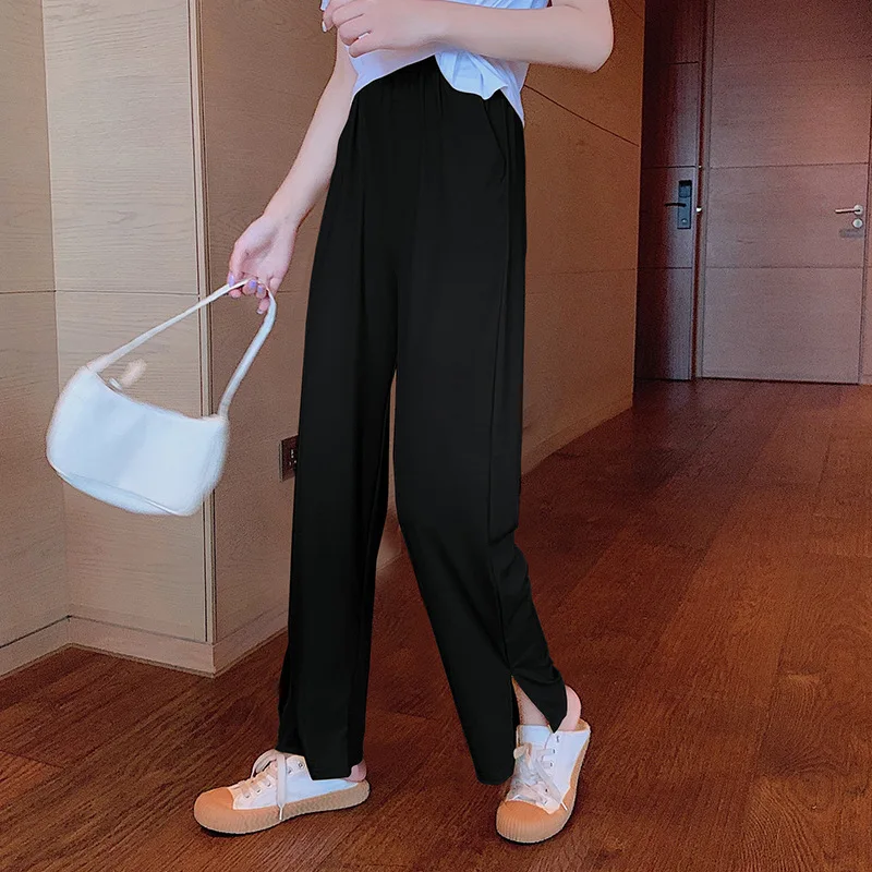 

Ice silk rib casual pants for women show thin and versatile