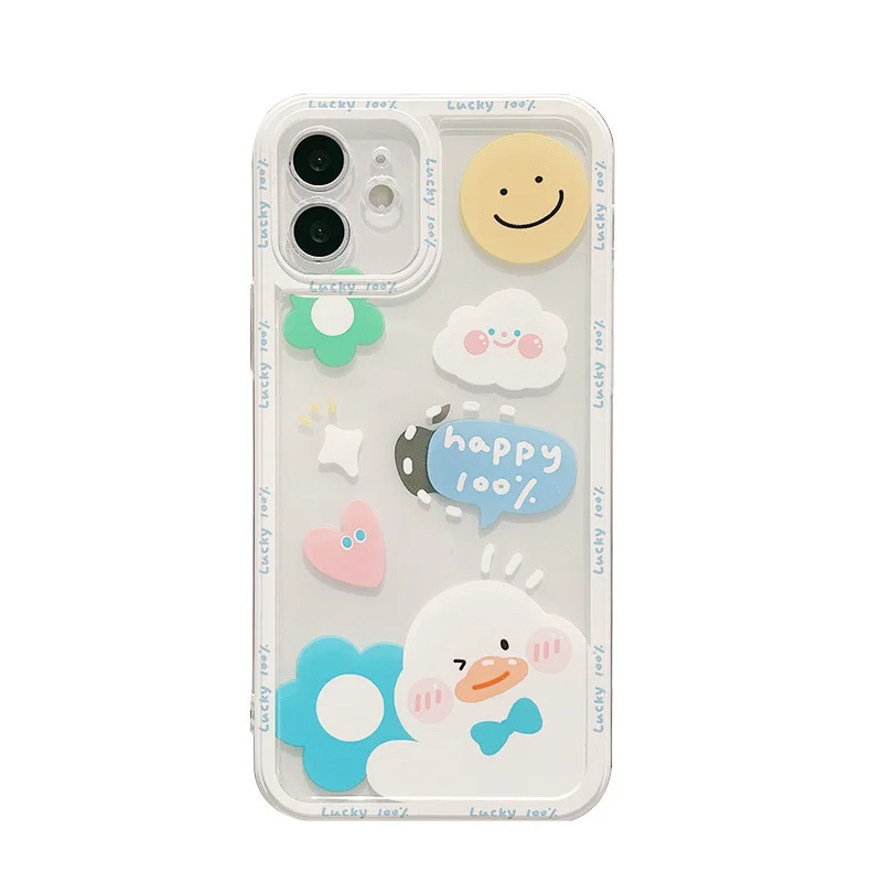 cute cartoon duck korean phone case for iphone 12 11 pro max x xs max xr 7 8 puls se 2020 cases cute smiley soft silicone cover free global shipping