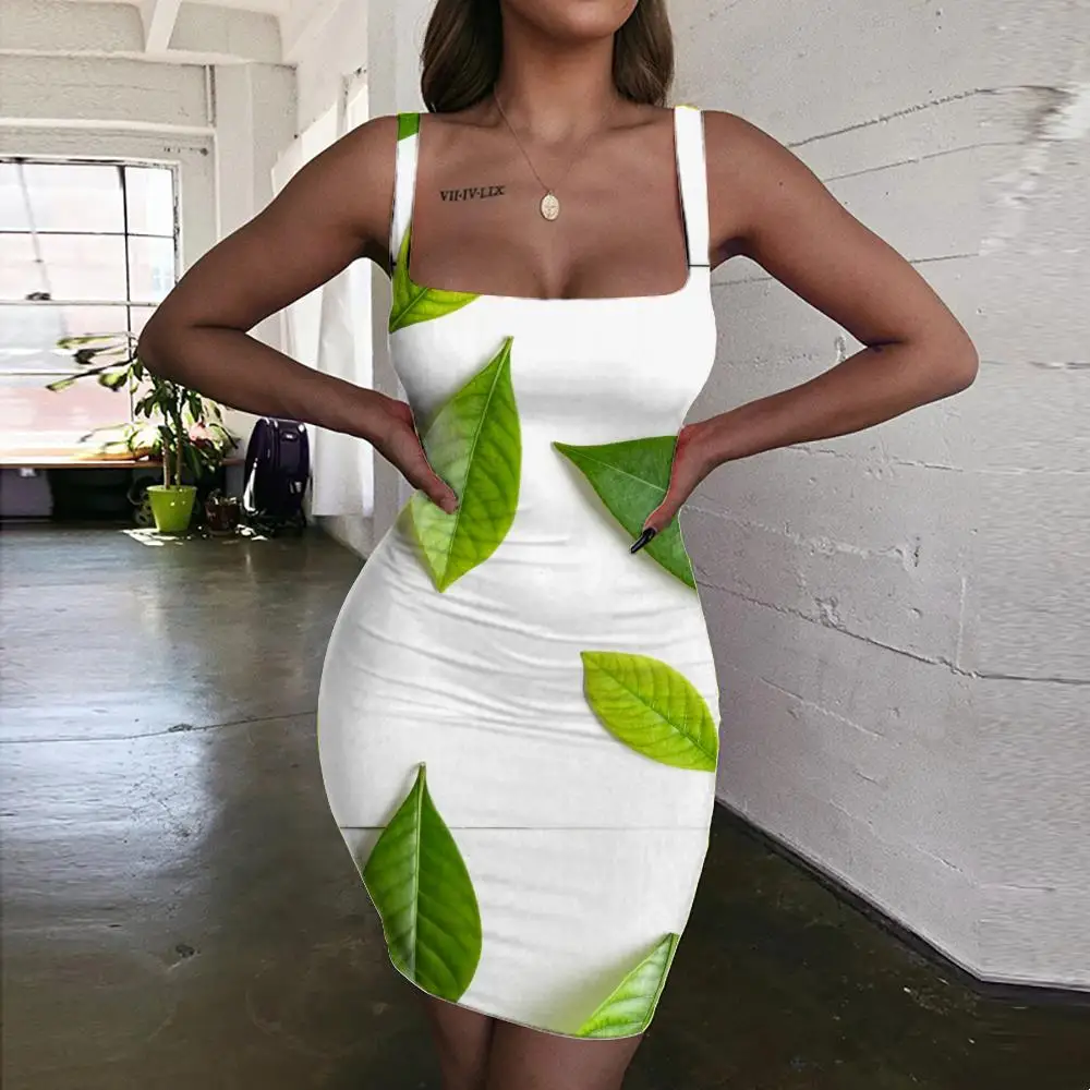

Женское короткое пляжное платье KYKU, черное облегающее платье с 3D-принтом листьев, лето 2019