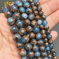 lake blue cloisonne round stone beads natural spacer beads for jewelry making diy bracelet ear studs accessories 15 6810mm